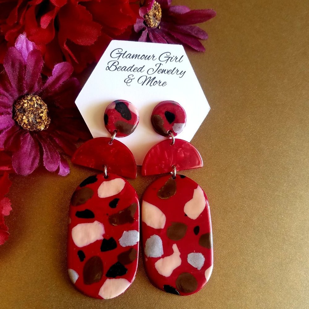 Everyday Red polymer clay Drop Earrings